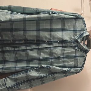 Everyday shirt, slim fit, built-in-flex, teal plaid.